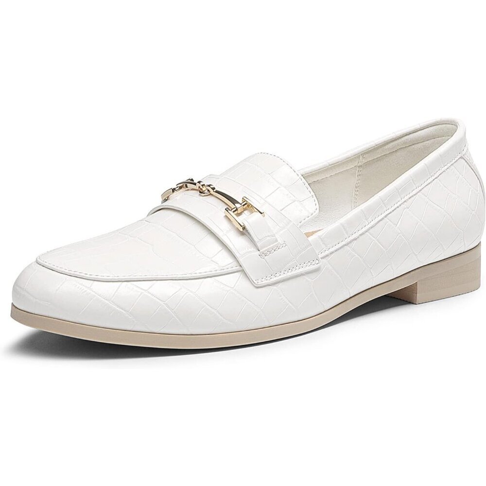 Dream Pairs Women's White-Stone Faux Leather Comfortable Flats Penny Loafers